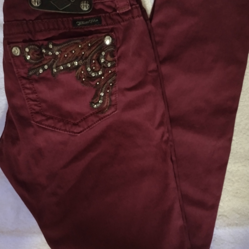 MISS ME BURGUNDY SKINNY JEANS
